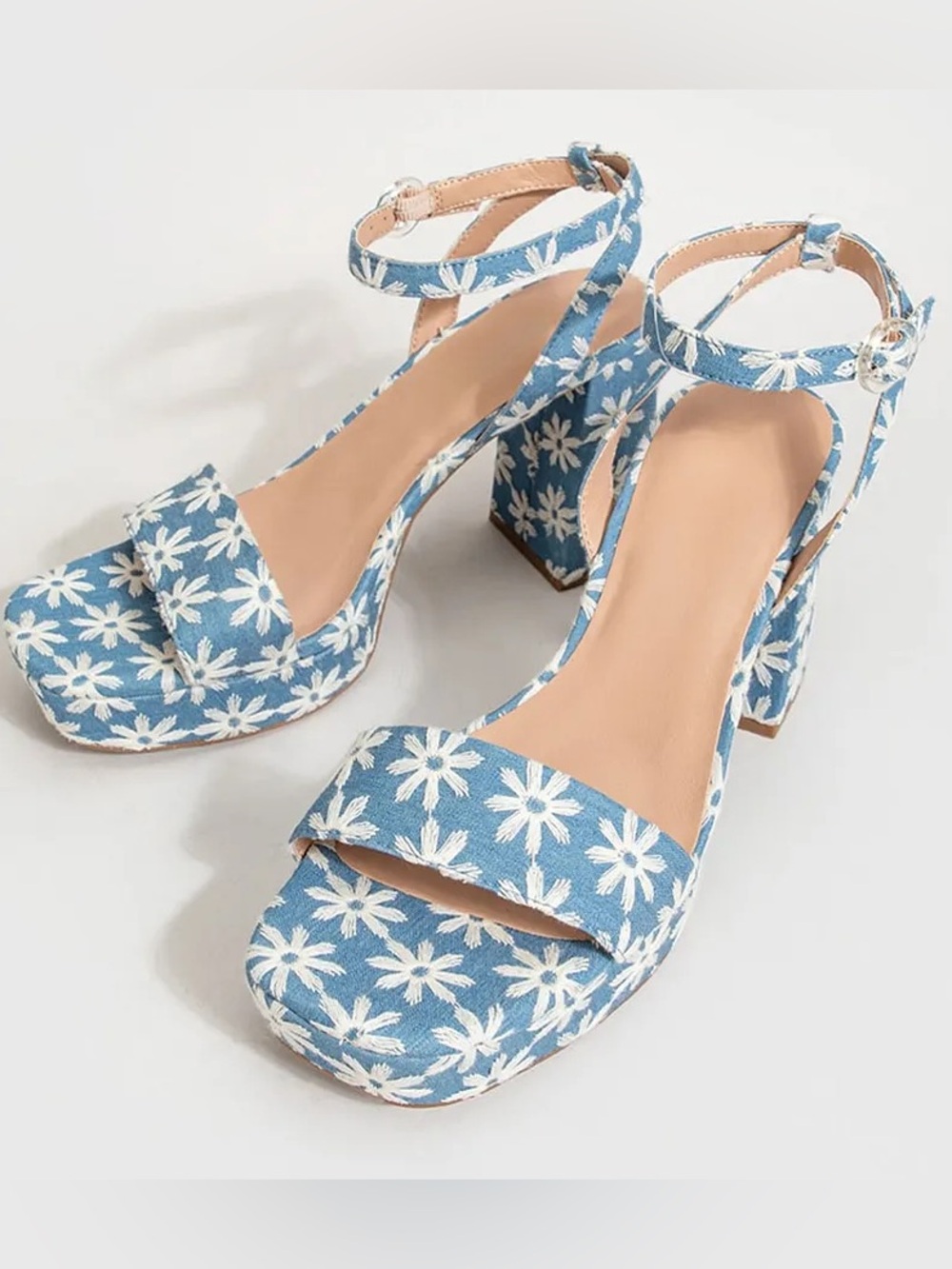 Maurices Blue Daisy Ankle-Strap Block Heels